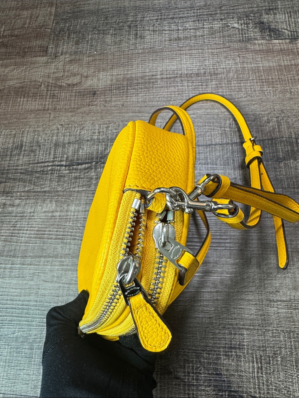 Coach Yellow Pebbled Leather Crossbody Wristlet - Picture 6 of 15